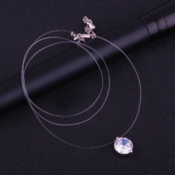 New 2CT Solitaire Diamond Invisible Chain Necklace - Picture 12 of 13